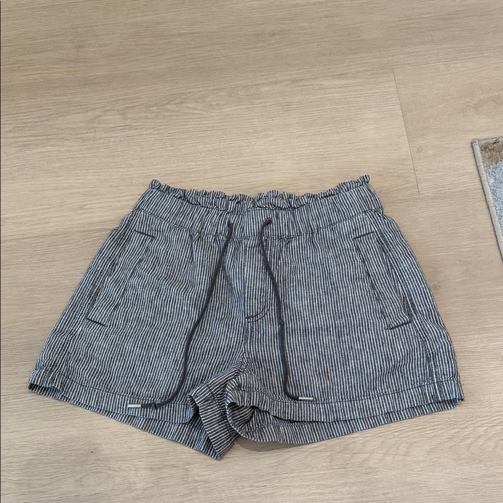 LOFT High Waist Black and White Striped Shorts